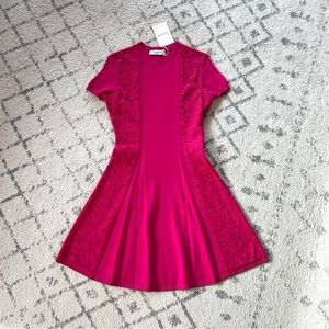 Valentino Brand New Pink Fuchsia Lace Panel Knit Stretch Dress